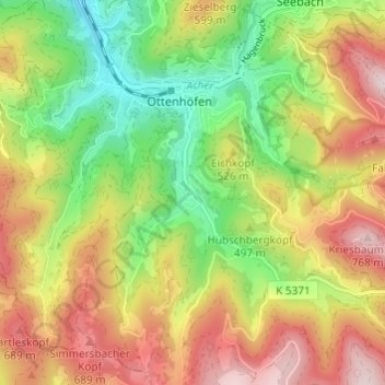 Topografische Karte Unterwasser, Höhe, Relief