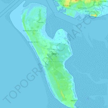 Topografische Karte Fanø, Höhe, Relief