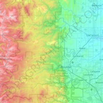 Topografische Karte Boulder County, Höhe, Relief