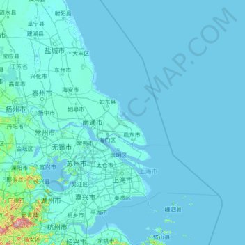 Topografische Karte Shanghai, Höhe, Relief