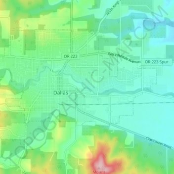 Topografische Karte Dallas City Limits, Höhe, Relief