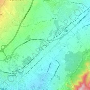 Topografische Karte l'Almafrà, Höhe, Relief