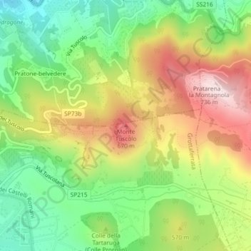 Topografische Karte Monte Tuscolo, Höhe, Relief