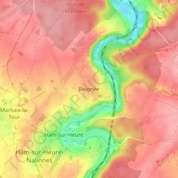 Topografische Karte Beignée, Höhe, Relief
