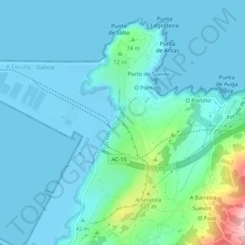 Topografische Karte O Monte do Lobo, Höhe, Relief
