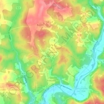 Topografische Karte Chauzanaud, Höhe, Relief