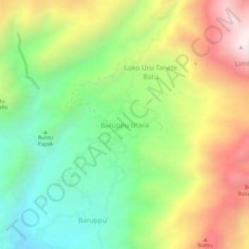 Topografische Karte Baruppu Utara, Höhe, Relief