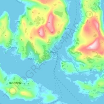 Topografische Karte Måløy, Höhe, Relief