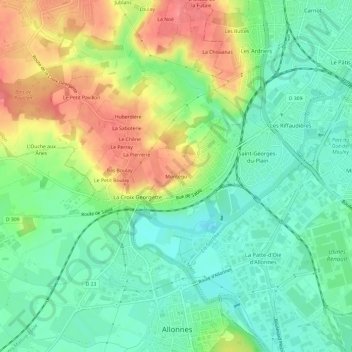 Topografische Karte Montégu, Höhe, Relief
