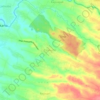 Topografische Karte Polokarto, Höhe, Relief