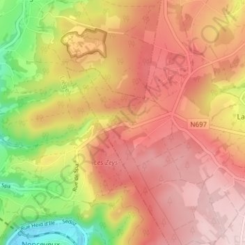 Topografische Karte Gervôva, Höhe, Relief