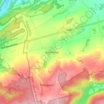 Topografische Karte Gonrieux, Höhe, Relief