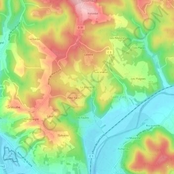 Topografische Karte La Peyrière, Höhe, Relief