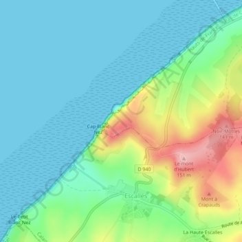 Topografische Karte Cap Blanc-Nez, Höhe, Relief