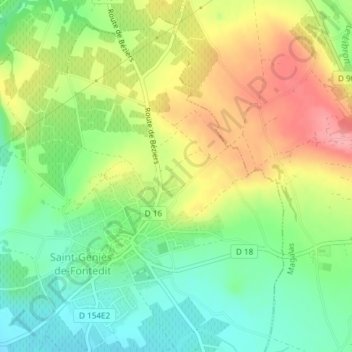Topografische Karte Brunels, Höhe, Relief