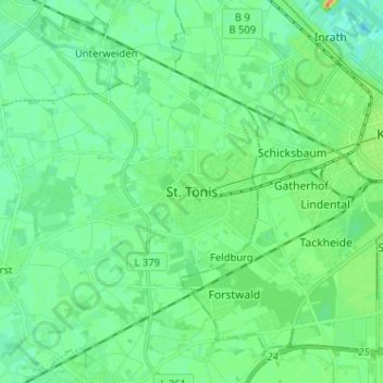 Topografische Karte St. Tönis, Höhe, Relief
