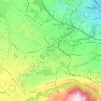 Topografische Karte Samstagern, Höhe, Relief