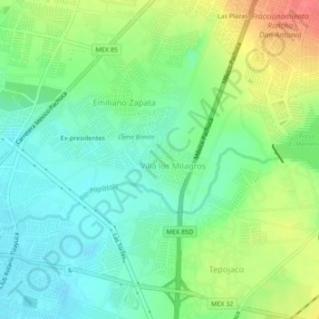 Topografische Karte Loma Bonita, Höhe, Relief