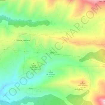 Topografische Karte Torogó, Höhe, Relief