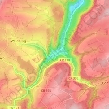 Topografische Karte Müllerthal, Höhe, Relief