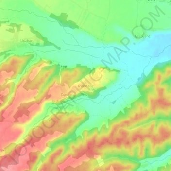 Topografische Karte Dobërdol, Höhe, Relief