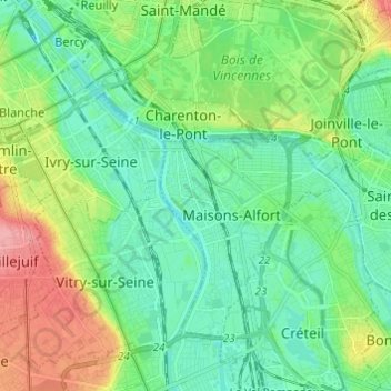 Topografische Karte Alfortville, Höhe, Relief
