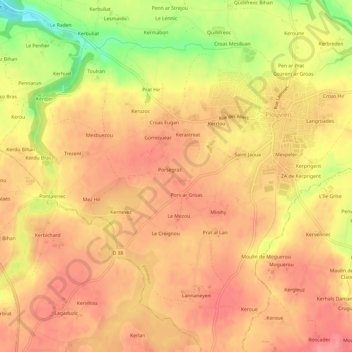 Topografische Karte Keraliou, Höhe, Relief