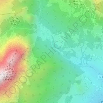 Topografische Karte Cirque de Lescun, Höhe, Relief