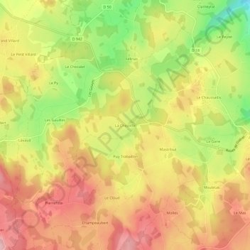 Topografische Karte La Chezotte, Höhe, Relief