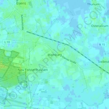 Topografische Karte Mamburg, Höhe, Relief
