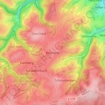 Topografische Karte Rescheid, Höhe, Relief