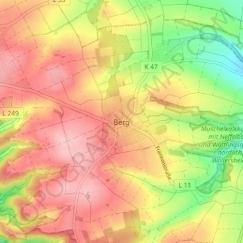 Topografische Karte Berg, Höhe, Relief