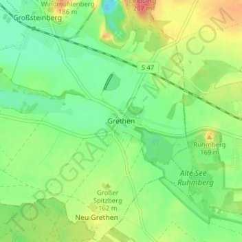 Topografische Karte Grethen, Höhe, Relief