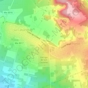 Topografische Karte Son Caulelles, Höhe, Relief