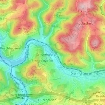 Topografische Karte Brunohl, Höhe, Relief