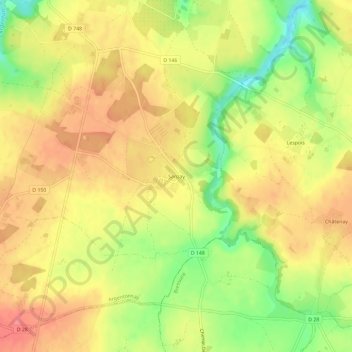 Topografische Karte Sanzay, Höhe, Relief