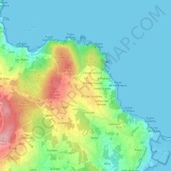 Topografische Karte O Carballo, Höhe, Relief