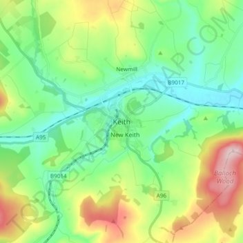 Topografische Karte Keith, Höhe, Relief
