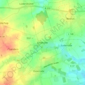 Topografische Karte Schelrade, Höhe, Relief