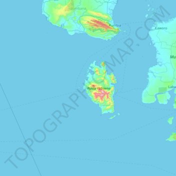 Topografische Karte Kabaena, Höhe, Relief