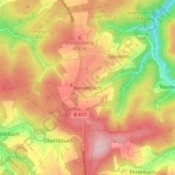 Topografische Karte Kesselbach, Höhe, Relief