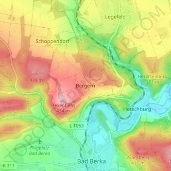 Topografische Karte Bergern, Höhe, Relief