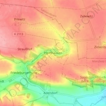 Topografische Karte Pfeiffhausen, Höhe, Relief
