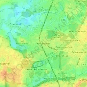 Topografische Karte Kronshagen, Höhe, Relief