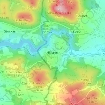 Topografische Karte Hillstett, Höhe, Relief