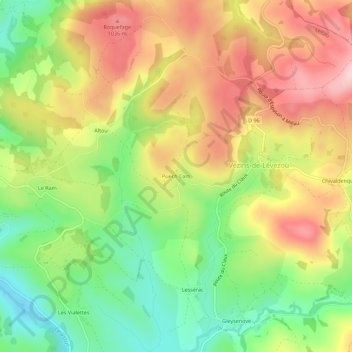 Topografische Karte Puech Cam, Höhe, Relief