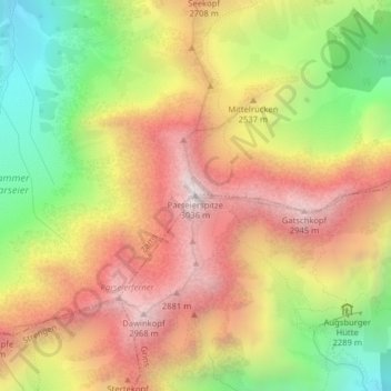 Topografische Karte Parseierspitze, Höhe, Relief