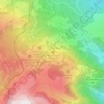 Topografische Karte Montlinger Schwamm, Höhe, Relief