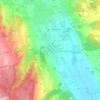 Topografische Karte Zußdorf, Höhe, Relief