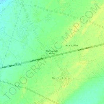 Topografische Karte Uchiyarda ki Dhani, Höhe, Relief